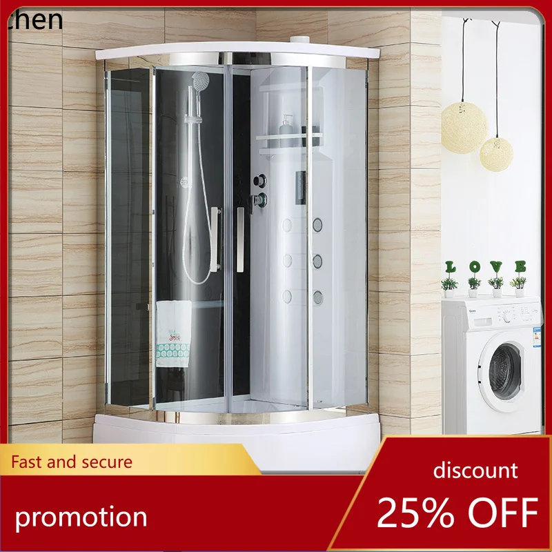 YFY  Shower Room 304 Stainless Steel Arc Fan-shaped Ultra-thick Tempered Glass Overall Bathroom