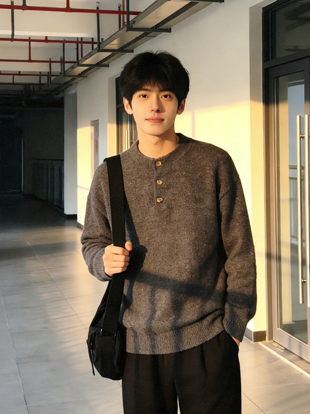 

Deep ey American Sle Henry Collar Men's Knitwear Winter Ne Sweater Inner Wear Top High End Knitted irt
