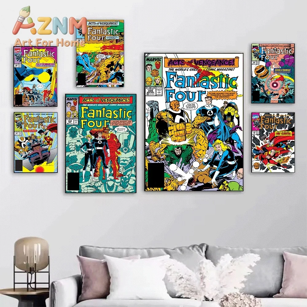 AZNM Fantastic Four Ultron Vintage Comic Cover Collage Canvas Wall Art Unframed Print, Superhero Poster for Bedroom Living Roo