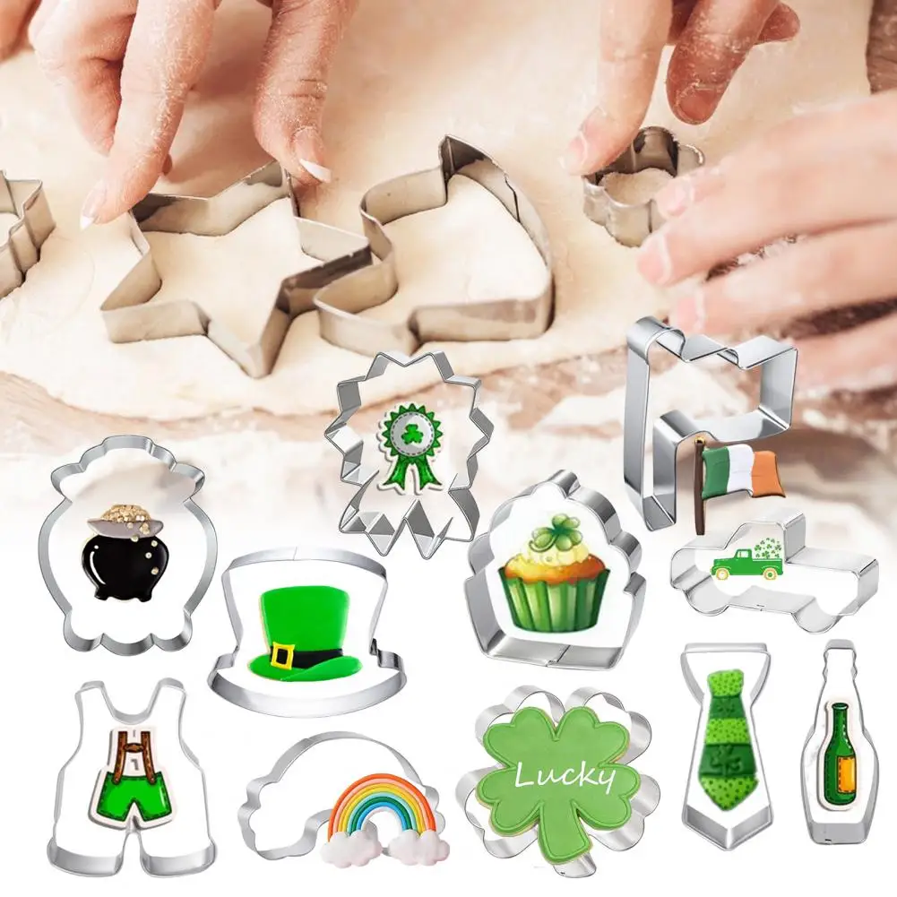 St. Patricks Day Cookie Cutter Hat Rainbow Clover Shape Non-sticky Reusable Stainless Steel Chocolate Fondant Baking Mold 베이킹