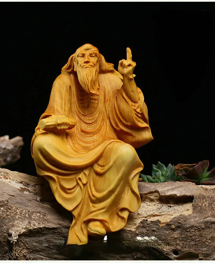 Chinese Wood Boxwood Carving Figure Lao-tzu Laozi Preached Founder of Taoism St