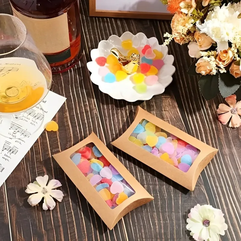 50 Stück Kissen form Candy Box mit Fenster Hochzeit Weihnachten Kraft papier Keks Geschenk verpackungs boxen Geburtstags feier liefert – Detail 7