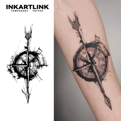 Compass temporary tattoo sticker, waterproof magic tattoo, lasts to 15 days fake tattoo, semi permanent tattoo