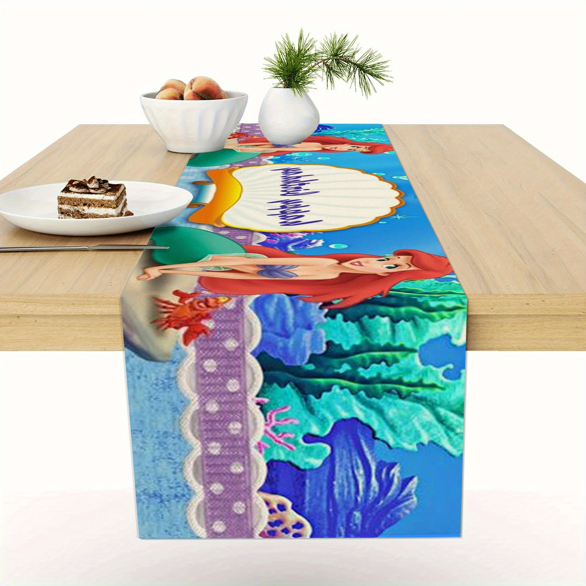 

Цельная скатерть с тематикой Русалочки, с Ариэлем и другими подводными элементами, подходит для детских комнат, вечеринок с тематикой Диснея и т. д.