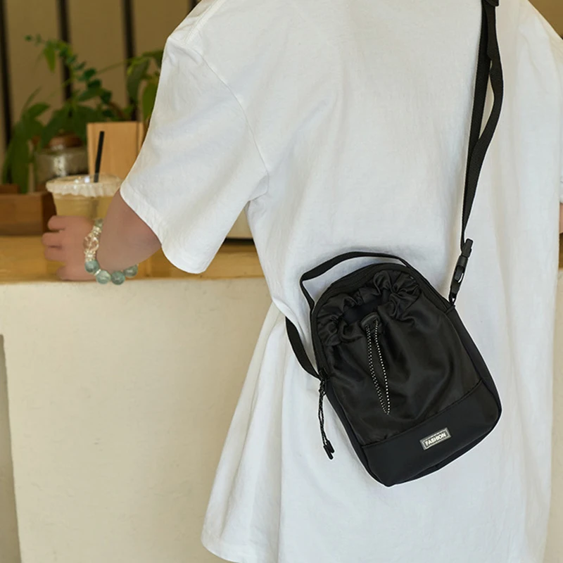 

Цельная многофункциональная сумка через плечо на шнурке, плиссированная маленькая сумка, сумка через плечо из нейлоновой ткани для повседневного отдыха на открытом воздухе