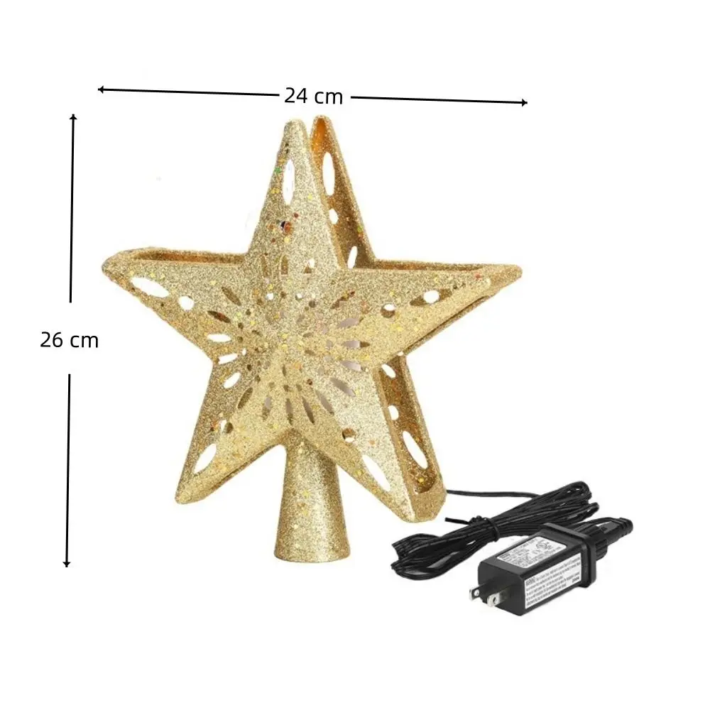 

Snowflake Stars Christmas Tree Toppers 3D Glitter Projection 6 Modes Xmas Tree Lighting Silver Gold Built-in LED Party Decor