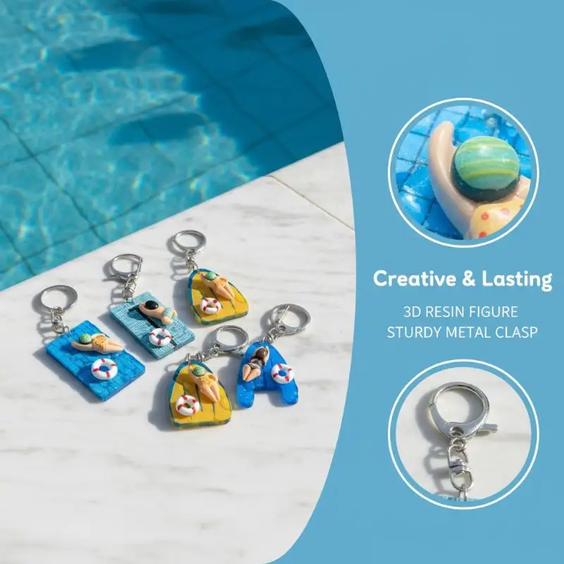 Swimming Keychain Pool Keychain Car Key Ring Pendant Car Key Chain Blue Yellow Hanging Ornament Teenage
