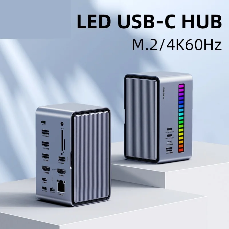 

New USB C Docking Station with Dual HDMI-compatible M.2 SSD Enclosure Ethernet 100W PD USB Hub SD/TF for Laptop Macbook Pro