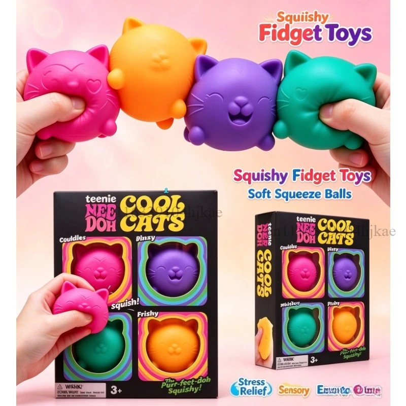 Mini 4 Pack Set Needoh Nice Ice Cube Slow Rebound Squishy Toys Sensory Toy Anti-Stress Party Favors Gifts Safe For Kids Adults