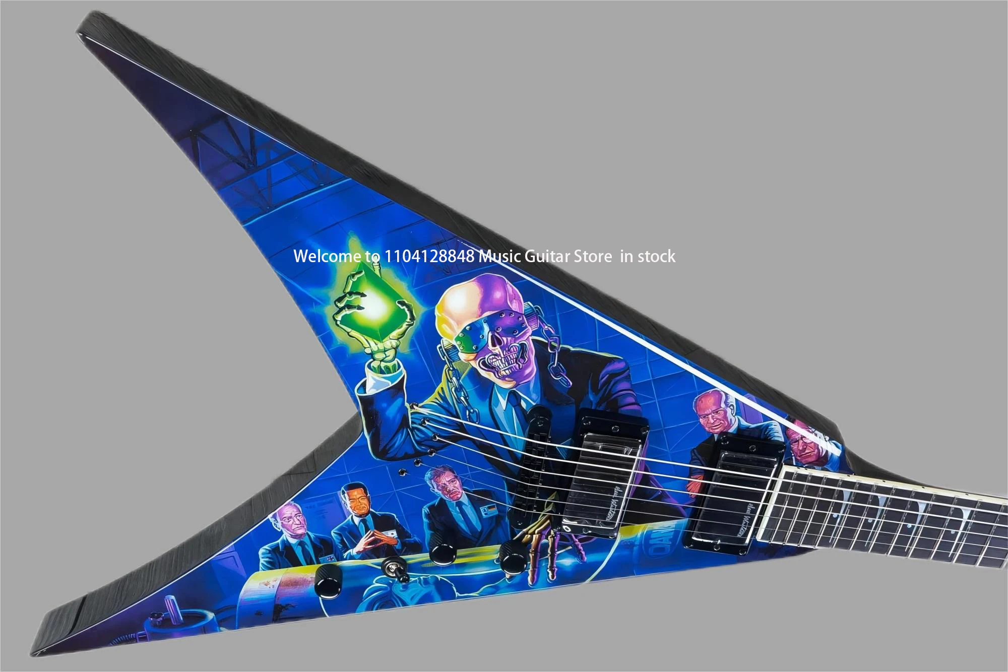 Custom Shop Blue Electric Guitar Handwork Paint, Active Pickups & 9V Battery Box, Black Hardware, Shark Fin Inla