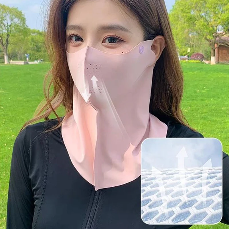 Women Summer UV Protection Neck Scarf Ice Silk Face Mask Cover Outdoor Wrap Cover Sports Cycling Sun Proof Sunscreen Dustproof image 4