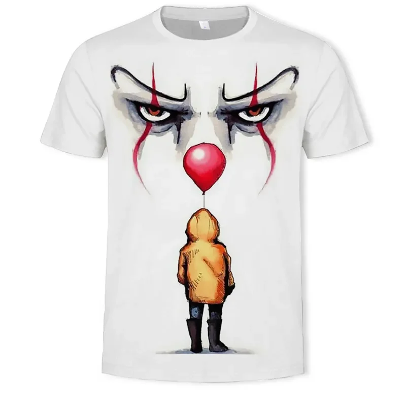 Summer New Men\'s Horror Clown Pattern T-Shirts Short Sleeve Streetwear Hip Hop 3D Printed Tops 6XL Large Size Loose Gothic Tees