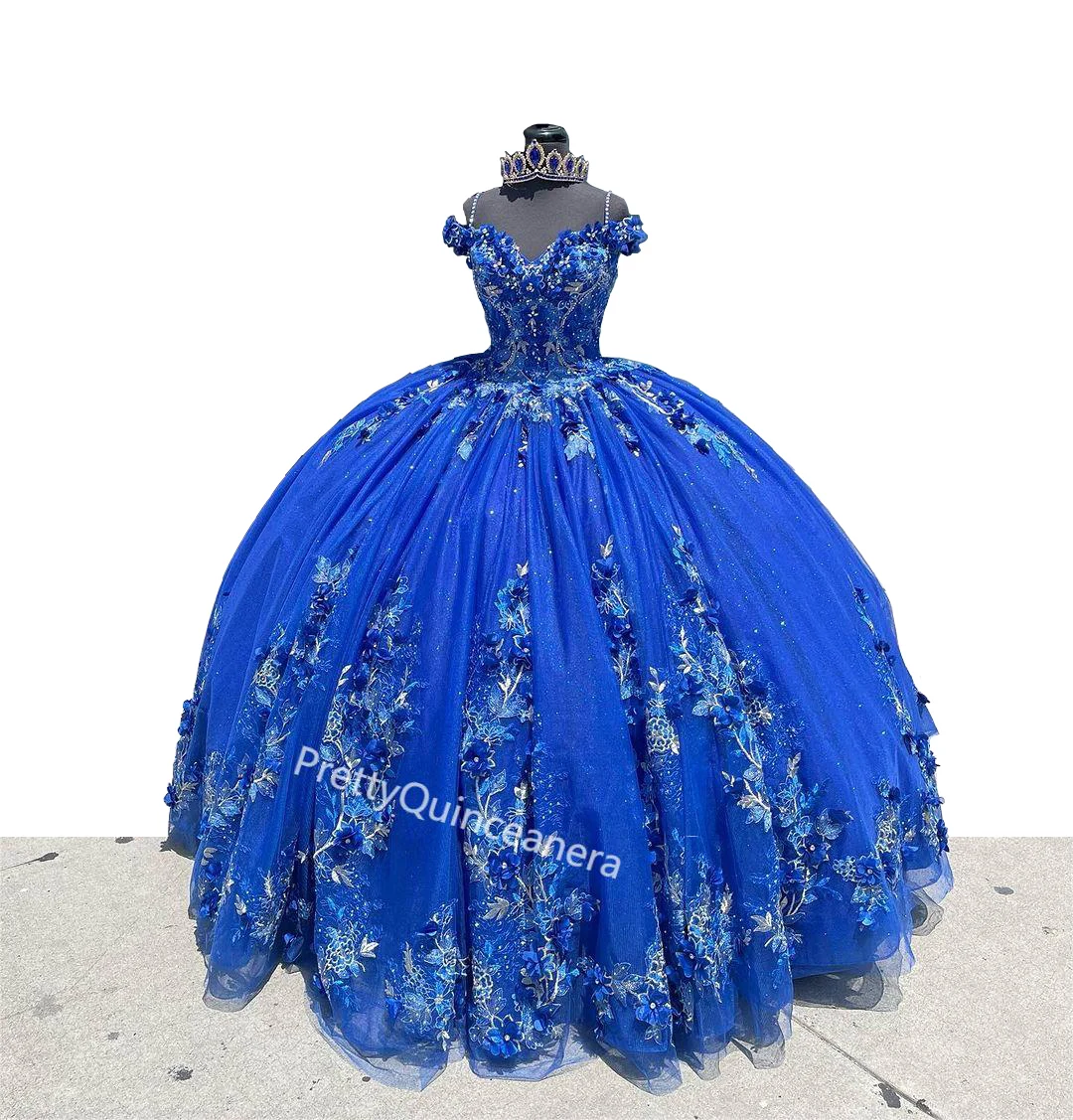 

Royal Blue Quinceanera Dress Spaghetti Straps 3D Flowers Lace Off Shoulder Corset Ball Gown Custom Made Vestidos De 15 Años