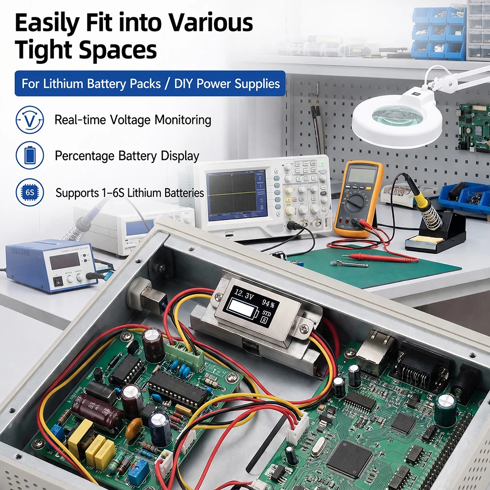 DC 0-30V Ultra-Dünnes Digitales Voltmeter & Batteriemessgerät 0,5-Zoll-OLED-Display Spannungstester 1-6S Einstellbarer Batterie-Ladestandsprüfer – Detail 8