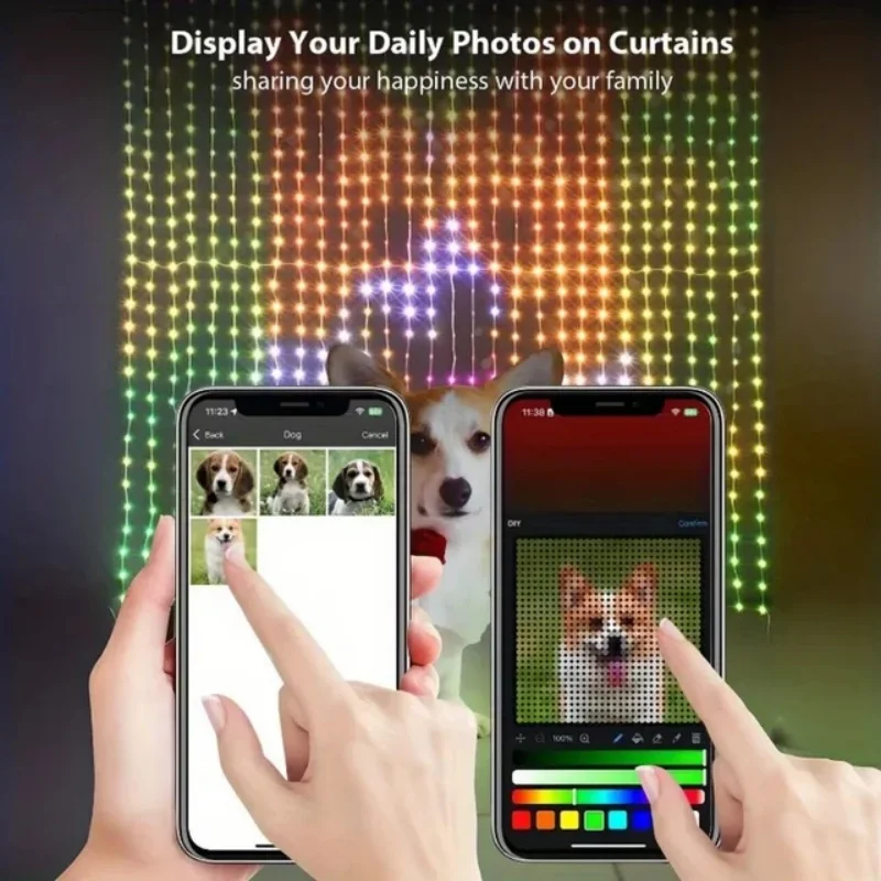400LEDs أضواء الستار الذكية، تطبيق بلوتوث LED سلسلة RGB أضواء الجنية DIY عرض تغيير الموسيقى، لتزيين نافذة غرفة النوم.