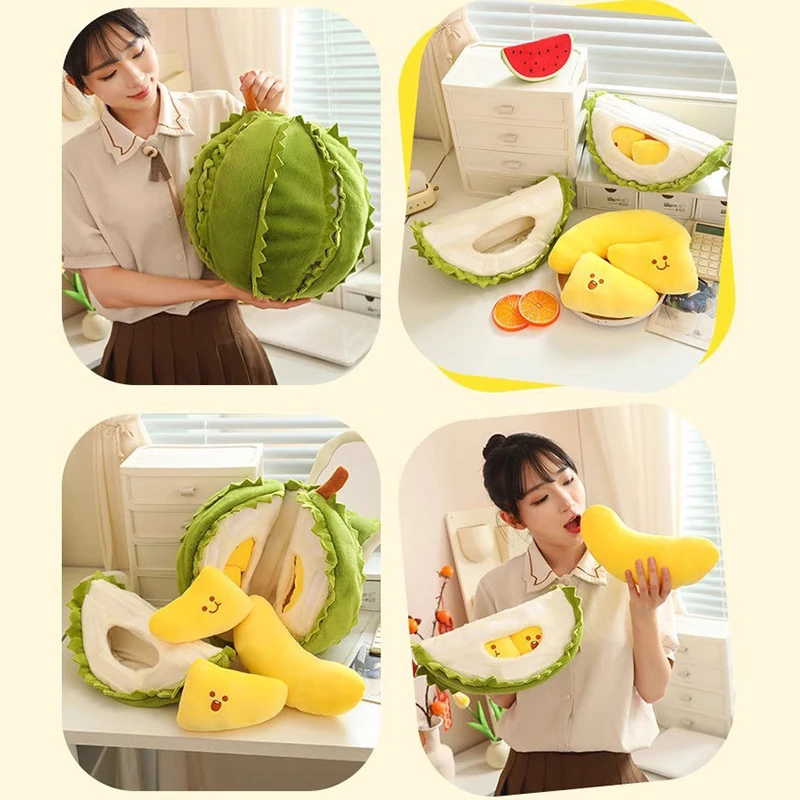 Creative Cartoon Plush Durian Cushion Detachable Durian Lifelike Cute Fruit Stuffed Cushion Sofa Back Support Pillow Gift