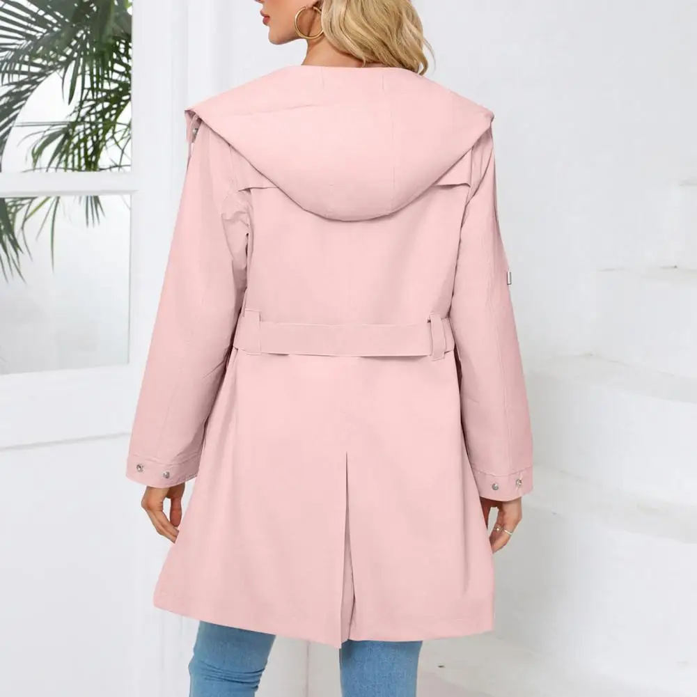 Giacca a vento autunnale Trench con cappuccio e lacci da donna alla moda con coulisse in vita stretta autunno inverno all'aperto per la moda