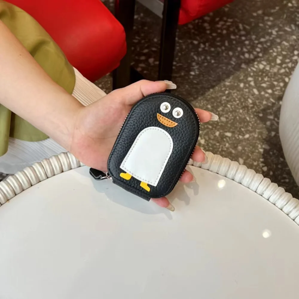 Urban master couro pequeno pinguim forma titular do cartão moeda bolsa dos desenhos animados bonito genuíno couro de vaca com zíper bolsas mini carteira