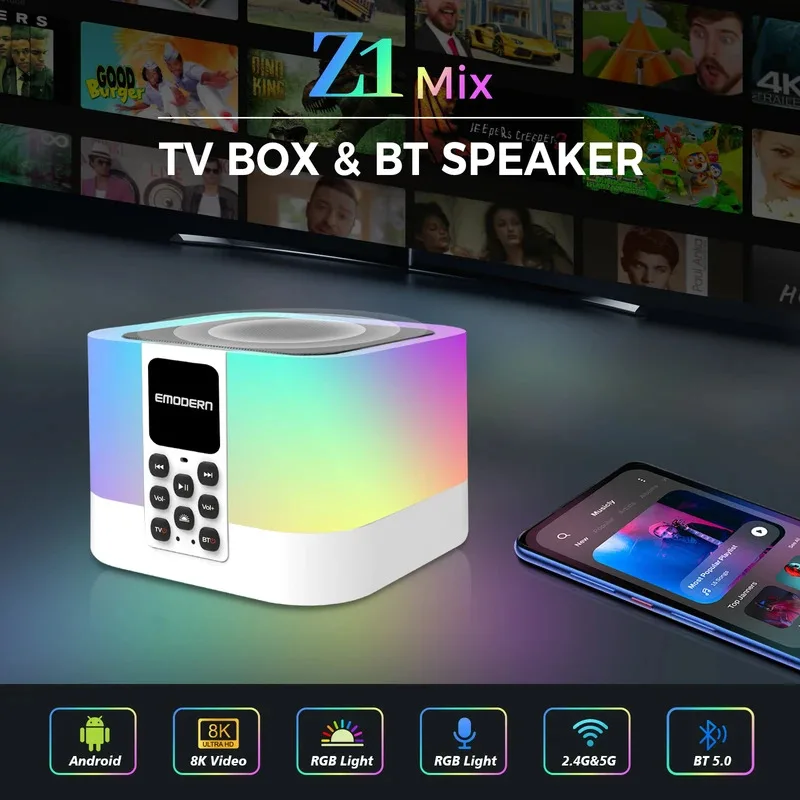 Z1 Mix tv box Android 15 8K 4K Allwinner H313 4G 5G Wifi6 Smart BT5.0 Lettore multimediale Telecomando vocale Altoparlante a colori retroilluminato Box IPTV