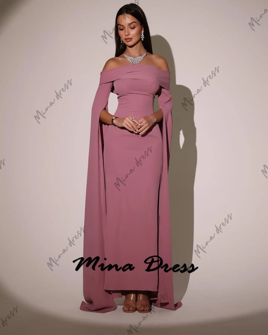 Mina Customized Elegant Women's Evening Dress Boat Neck Furry Wedding Guest Dress Simple Elegant Dress Evening Gown Dresses