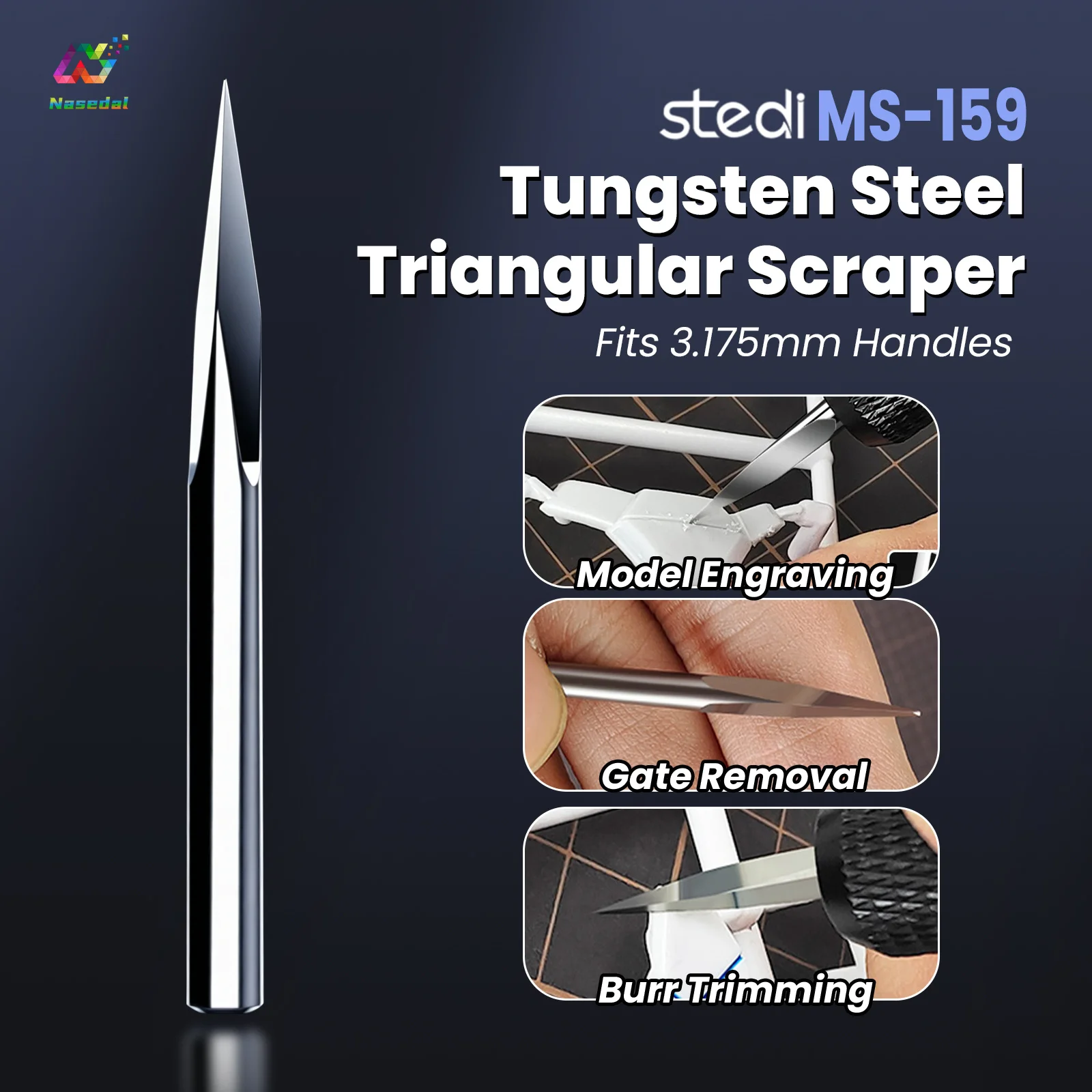 Cabezal de Raspador Triangular de Acero de Tungsteno Stedi MS-159, Solo para Modelos Militares Gundam, Herramientas de Bricolaje para Desbarbado y Modelado de Bordes