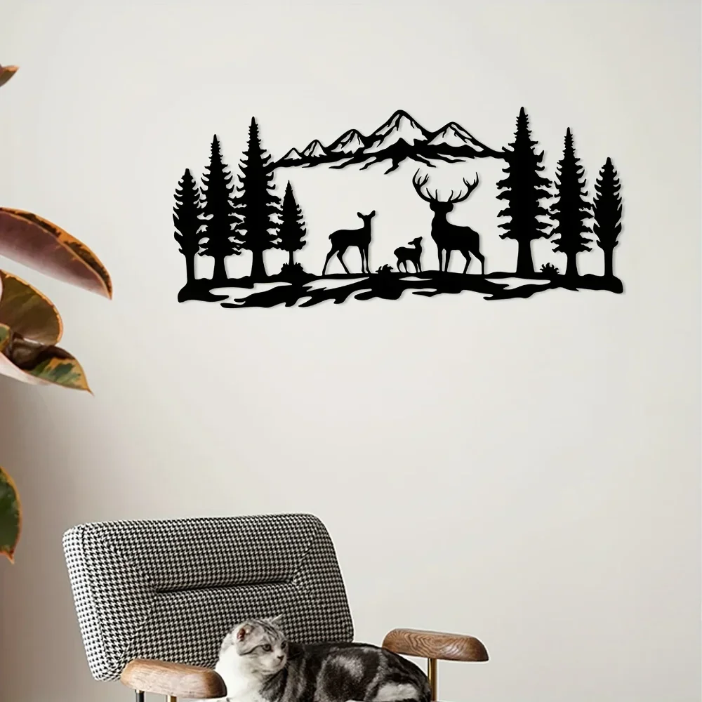 1pc Poster,stick,mural,home,decor,Mountain Forest , Black Metal Wall ,Decoration Minimalist Line ,Drawing Home Pendant Iron Art