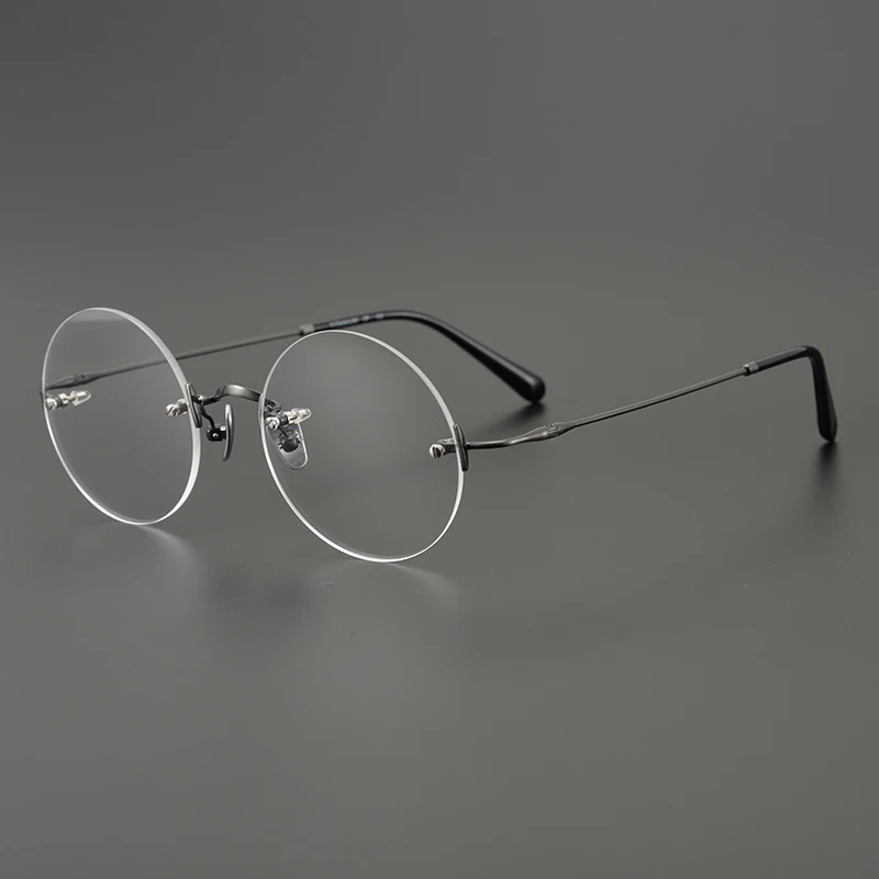 Retro Round Frameless Ultra-light Pure Titanium Frame Glasses Frame Men Women Small Face Myopia Reading Eyewear Rimless Eyeglass