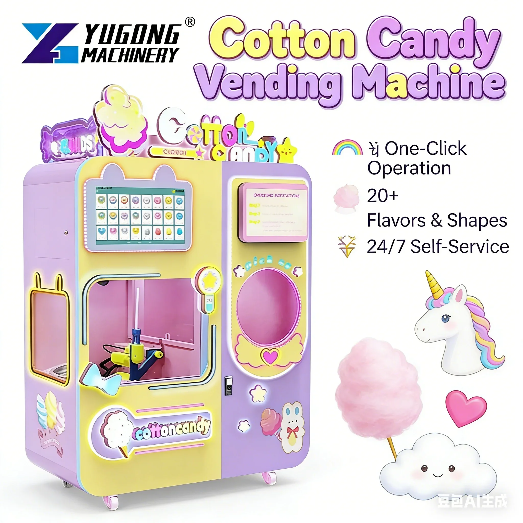 Customized Automatic Sugar Cotton Candy Machine Cotton Candy Machine Vending Cotton Candy Maker