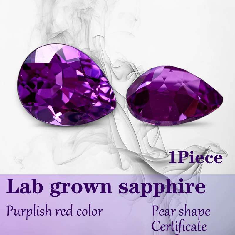 

Грушевидная форма, выращенный в лаборатории сапфир, пурпурно-красный цвет, подвески, драгоценный камень для DIY, кольцо, ожерелье, серьги, основные материалы с сертификатом