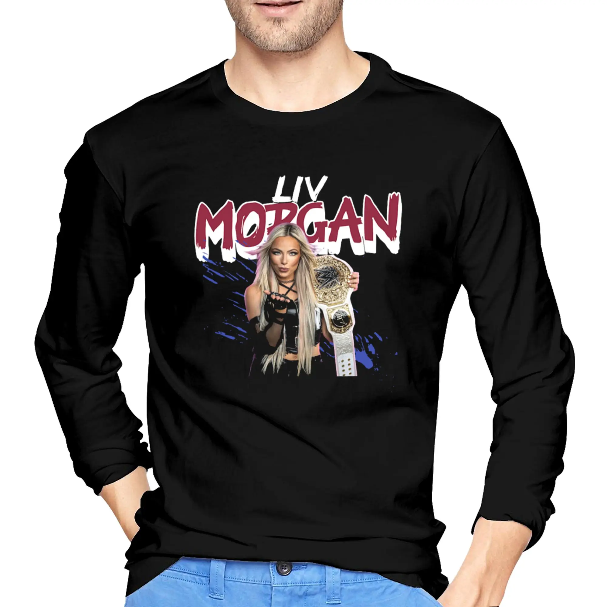 

Liv Morgan Мужская футболка с длинными рукавами Повседневные футболки с круглым вырезом Весенние и осенние мужские топы