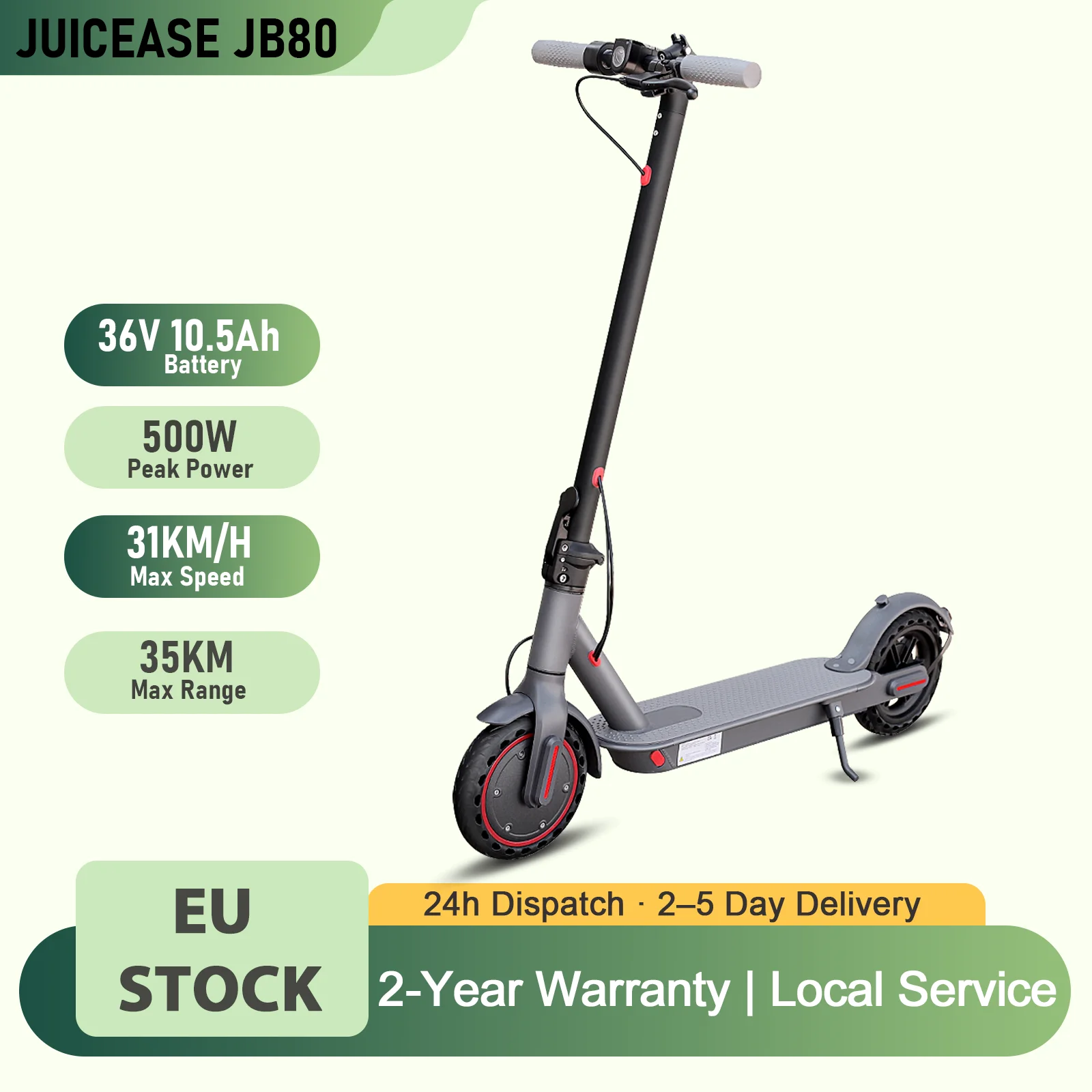 JUICEASE JB80 Scooter elettrico 500W Potenza di picco 35KM 31KM/H 36V10.5AH Batteria lunga Pneumatici da 8,5 pollici con Smart APP Pieghevole EScooter