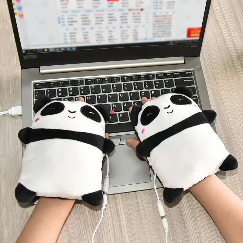 

1Pair USB Cute Panda Toast Shape Warm Gloves Heated Hand Warmer Heating Half Finger Winter Warm Gloves For Office Christmas Gift