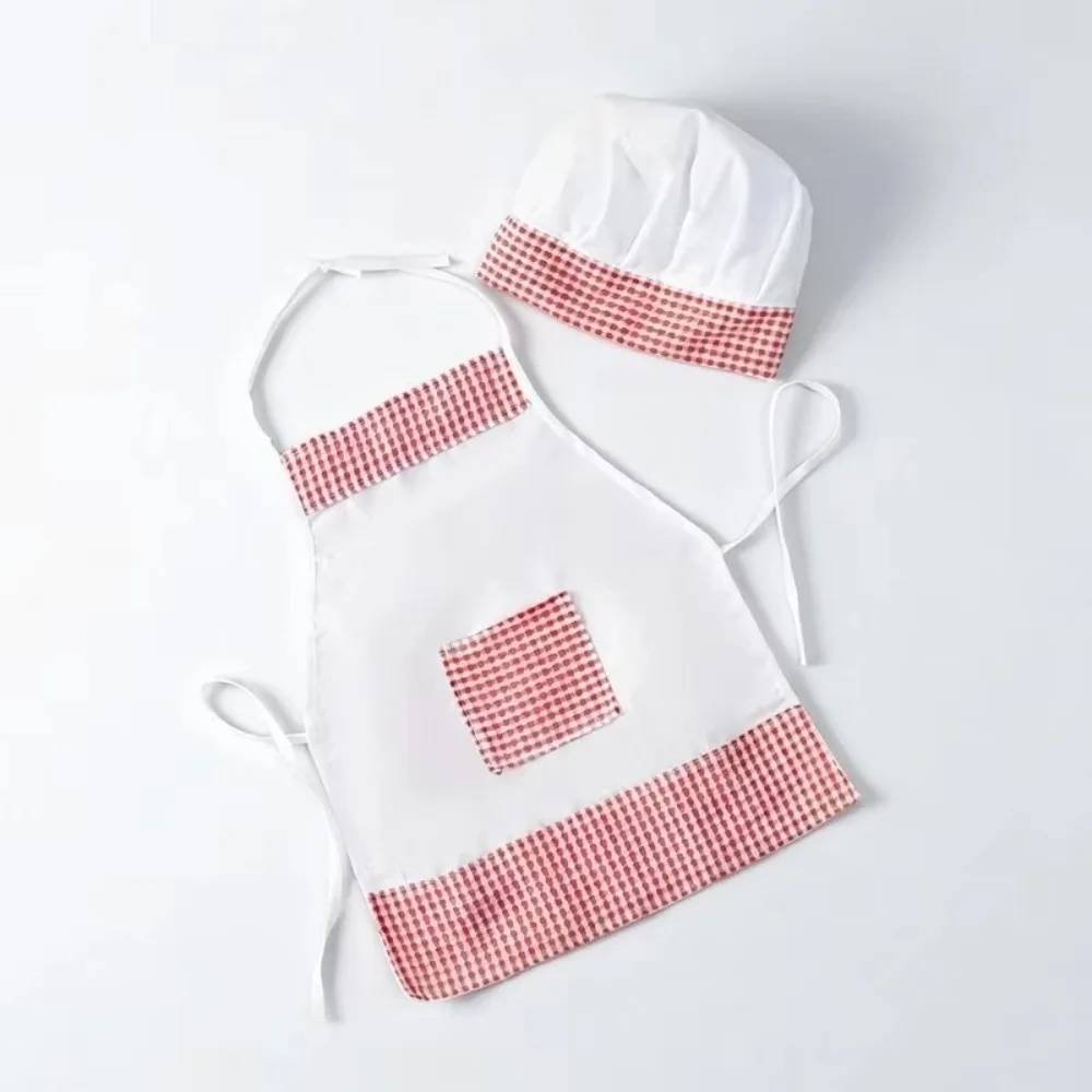 Red Gingham Baby Chef Costumes Heart Shape Costume Sets Infant Baker Outfits Newborn Size Studio Accessories