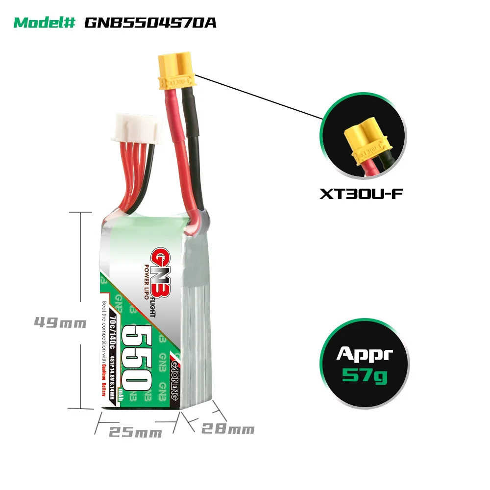 GAONENG GNB 4S bateria Lipo 14.8V 550mAh z XT30 dla Torrent 110 FPV Drone wyścigowe części zdalnie sterowany Quadcopter 14.8V 70C/140C baterii