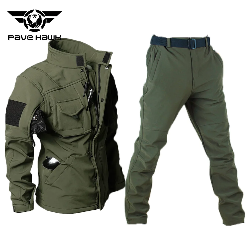 Outdoor Tactical Sets Men Waterproof Soft Shell Jacket Windproof Warm Pants Winter Fleece Hunting Suits Hiking Combat Uniform