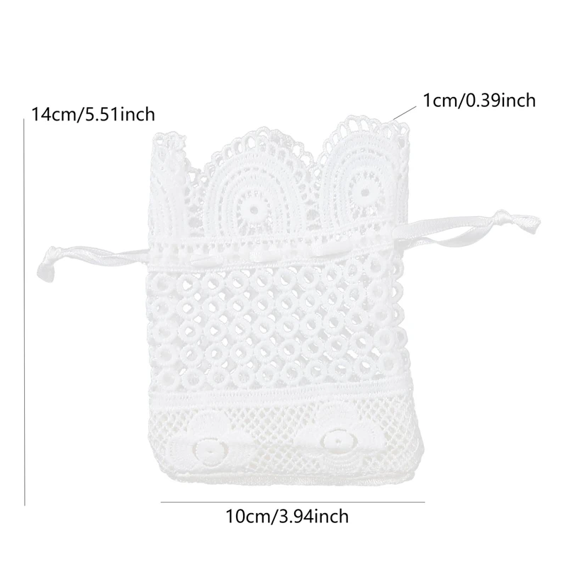 Bolsas con cordón y borde de encaje hueco blanco 3D, bolsa de almacenamiento de joyas, fondo redondo, paquete creativo de seda de leche, bolsillo de 10x14CM