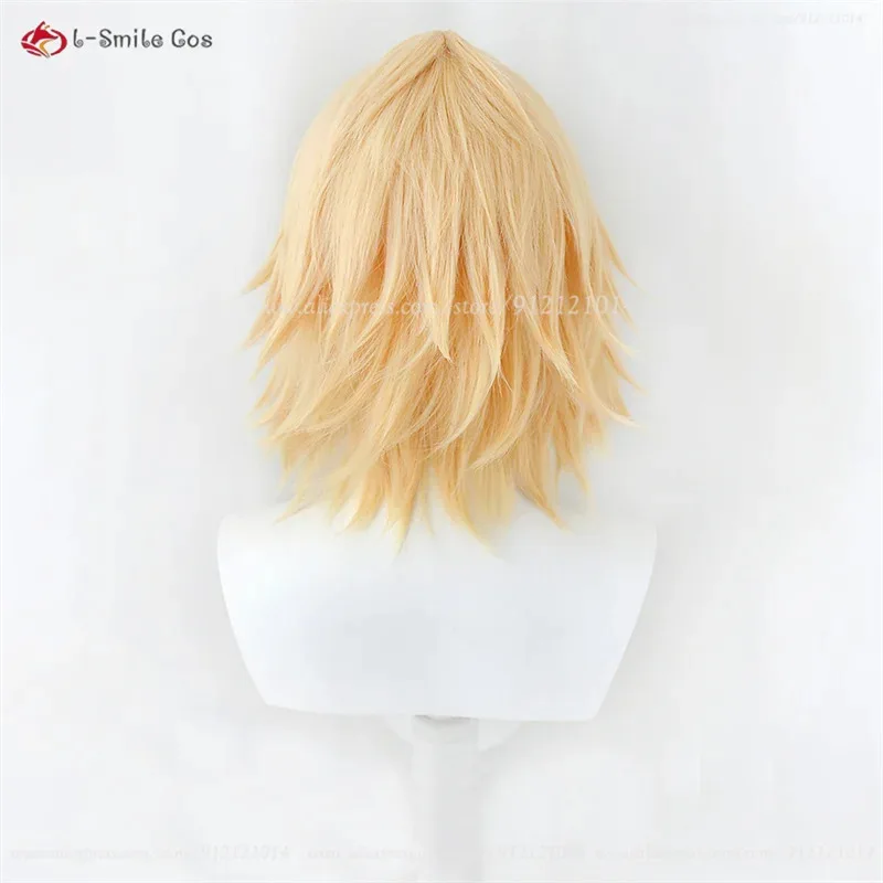 

CyAnime Manjiro Sano Cosplay Wig Golden Short Mikey Anime Cosplay Wig With Stickers Heat Resistant Synthetic Hair + Wig Cap