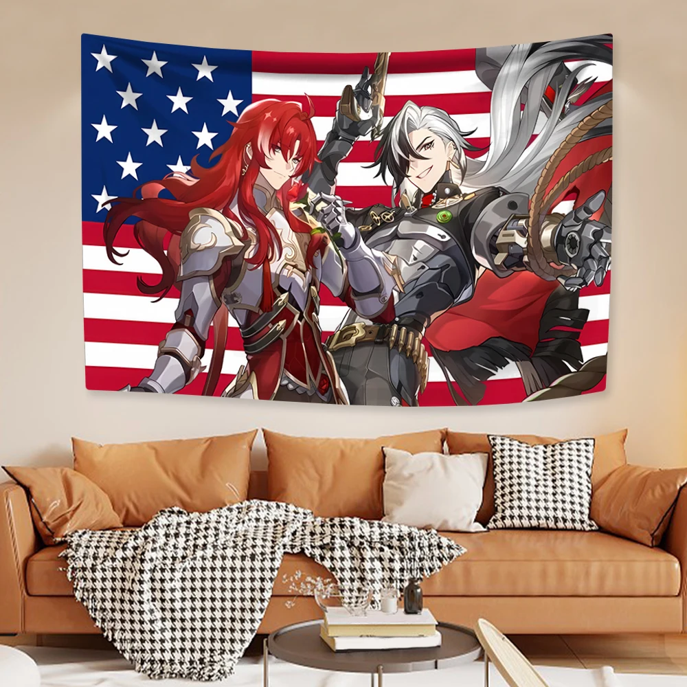 Game Tapestry Boothills And Argentis American Flag Home Decor Aesthetics Wall Hanging Bedroom Dorm Background Sofa Blanket