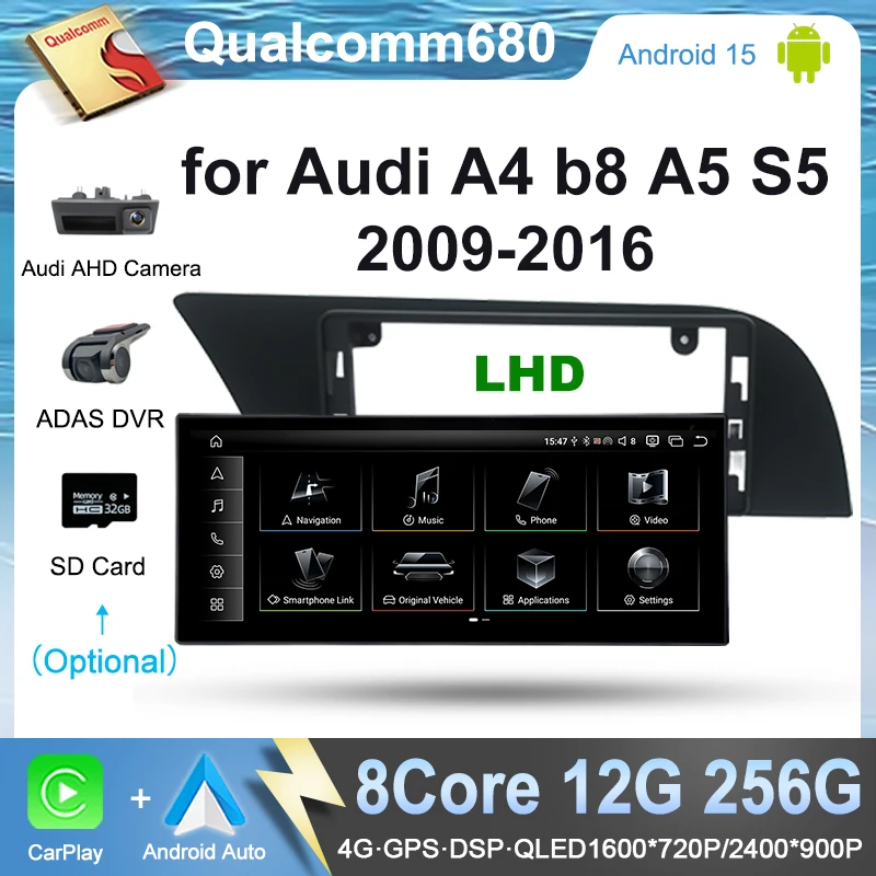 

12,3-дюймовый сенсорный мультимедийный плеер с Android Auto Link для Audi A4 b8 A5 S5 2009-2016, GPS, беспроводной CarPlay, дисплей, поддержка левостороннего движения (LHD)