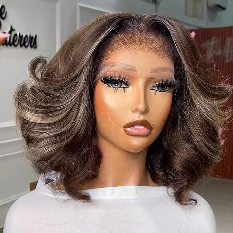 

Парик Balayage Mocha Blowout Body Wave с кудрявыми концами, распродажа, 13x4 HD кружевной фронтальный парик, бразильские 100% человеческие волосы, плотность 260%