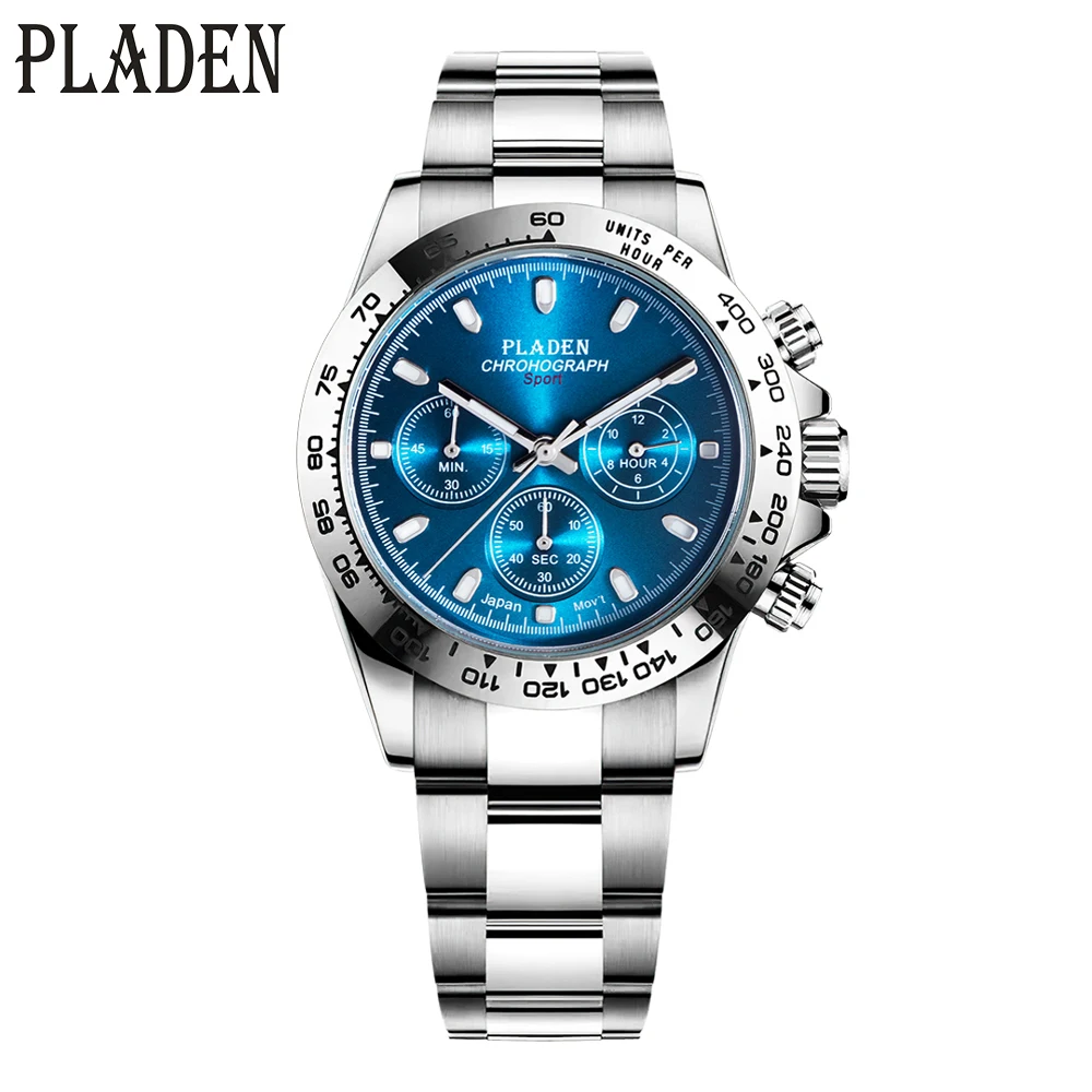 PLADEN Business Watches For Men Chronograph Waterproof Wristwatch Quartz Multifunctional Stainless Steel Relogio Masculino Gift