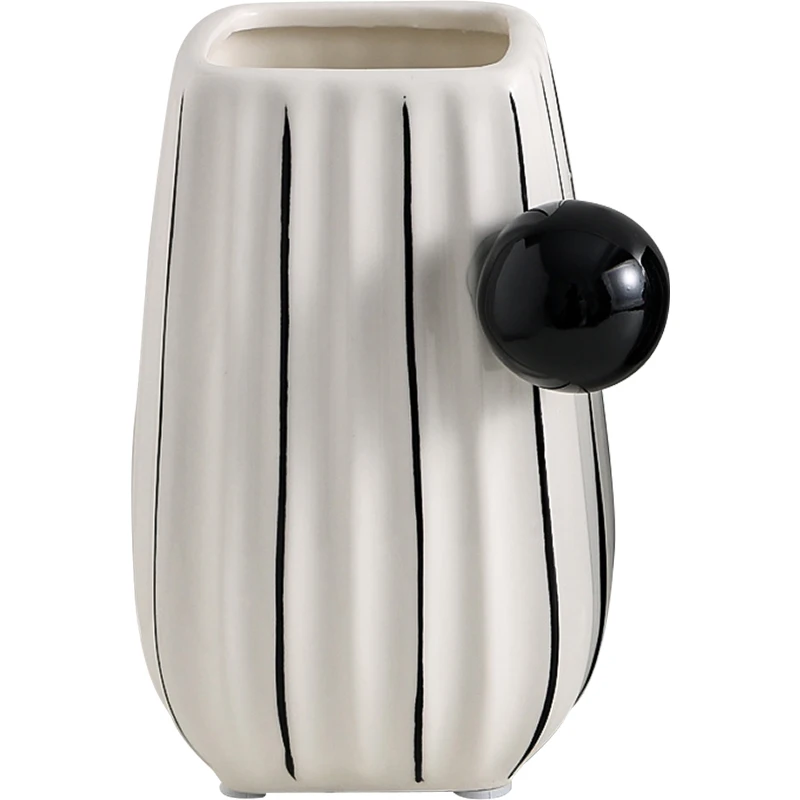 Black, White and Blue Simple Striped Ceramic Small Vase Vase for Dried Flowers Living Room Flower Arrangement Creative