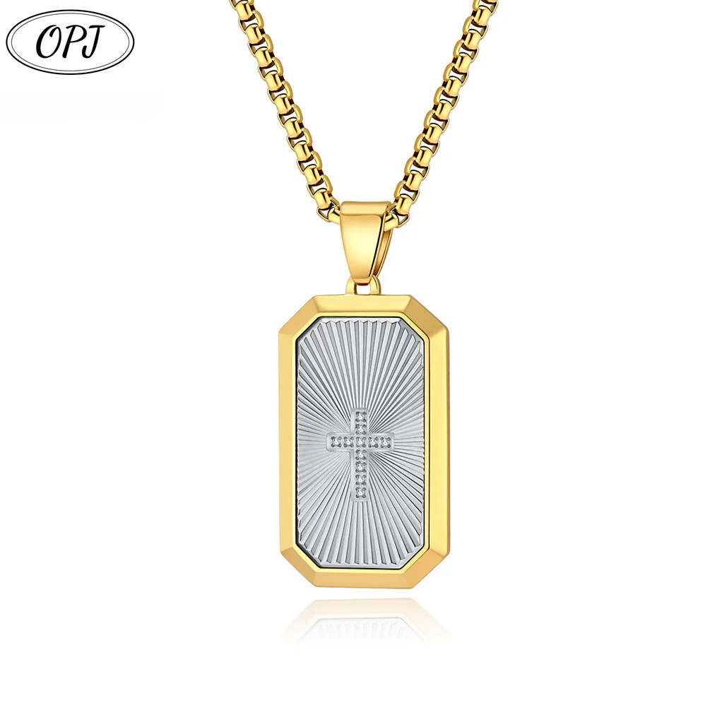 Original Trendy Men's Bold Hip-hop Pendant Necklace Octagonal Cut Fan Texture Cross Shape Two-tone Electroplated Necklace
