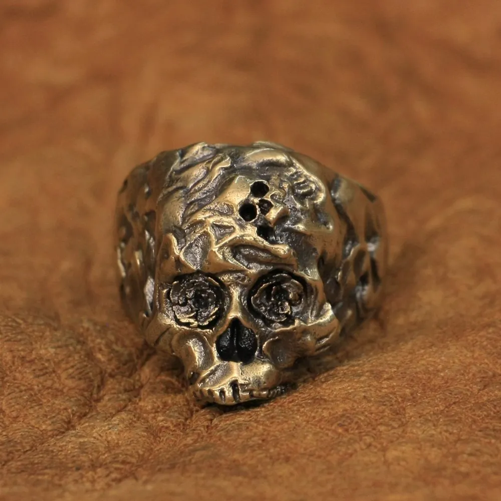 Details Brass Rose Skull Ring Punk Jewelry BR280 US Size 7~15