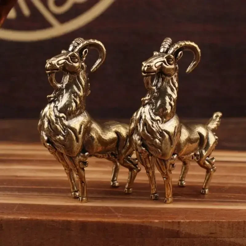 Miniatures Tea Pet Figurines Brass Retro Beard Haughty Antelope Metal Creative Handicraft Home Office Desktop Ornament