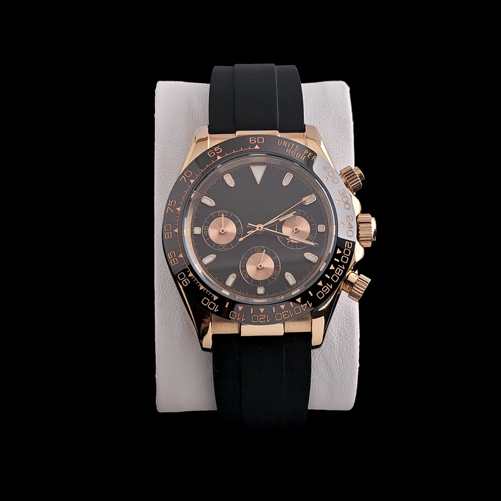 Hot Men's VK63 Watch Personalized Customization Watch High Quality 39mm Rose Gold Watch Rubber Strap Watch VK63 Movement Watch