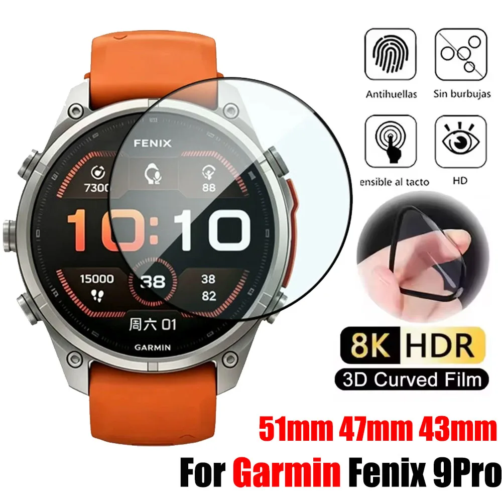 Screen Protector For Garmin Fenix 9 Pro 51mm 47mm 43mm 3D Curved Screen Protector Full Coverage Protective Film Accessories