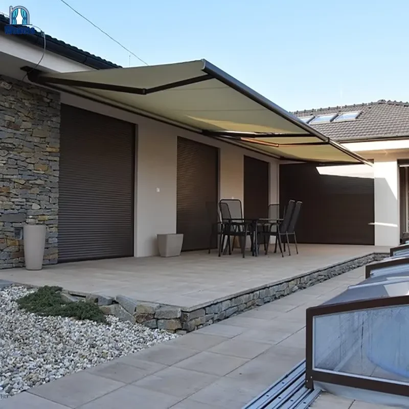 for Electric Retractable Cassette Awning Motorized Patio Sunshade Outdoor with Warm LED Light