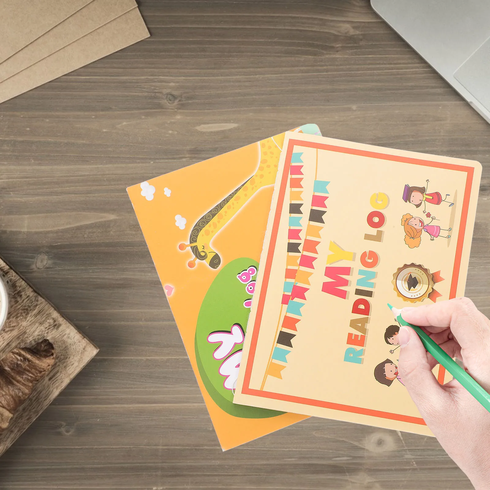 

10pcs Kids Log Bankbook English Printing Portable Size Cartoon Design Educational School Supplies For Reading Habit