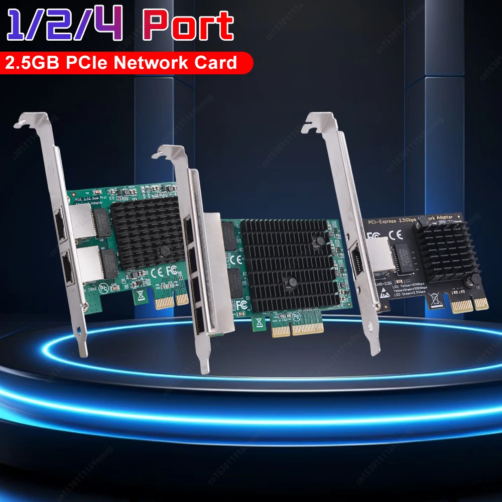 

1/2/4 Port 2.5GB PCIe Network Card PCI-E NIC Network Card RJ45 NIC PCI Express Ethernet Adapter RTL8125BG Chip for Windows Linux